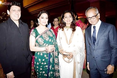 Rivalry? What rivalry? Madhuri Dixit and Juhi Chawla greet each other warmly at Rriddhi Malhotra's wedding reception