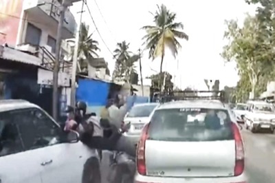 On Cam | Bengaluru: Speeding Car Rams Into Bikes In Slow Traffic, Rider Thrown Into Air