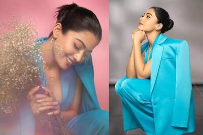 Rashmika Mandanna's Three-Piece Cyan Pantsuit Is A Blend Of Style And Comfort