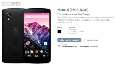 Nexus 5 goes on sale on Google Play Store in India; 16GB for Rs 28,999, 32GB for Rs 32,999