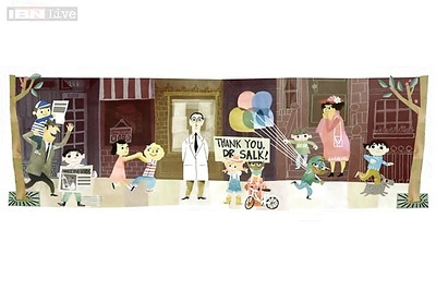 Google thanks Jonas Salk for the polio vaccine with a birth centenary doodle