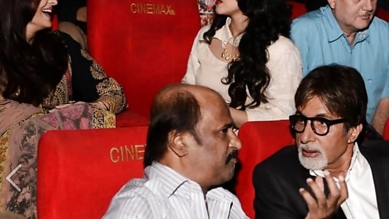 Snapshot: Amitabh Bachchan hugs Rajinikanth, lauds Soundarya's efforts at the trailer launch of 'Kochadaiiyaan'