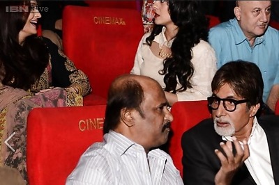 Snapshot: Amitabh Bachchan hugs Rajinikanth, lauds Soundarya's efforts at the trailer launch of 'Kochadaiiyaan'