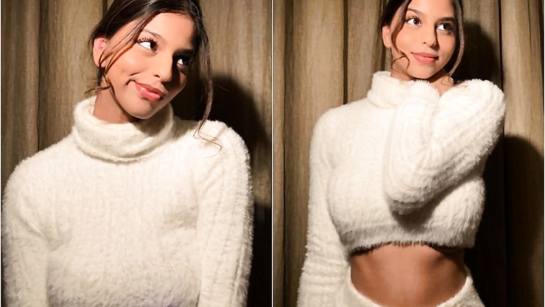 Suhana Khan Wears a Cozy All-white Outfit Flaunting Toned Midriff, See Pics