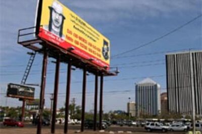 Recruitment advertising steps outdoors