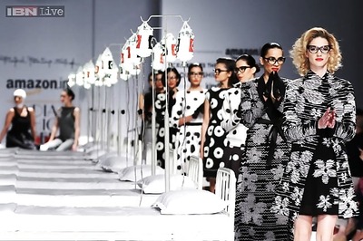 Hospital beds, nurses and IV drips at Amazon India Fashion Week