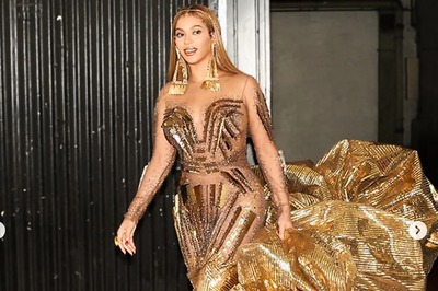 Beyonce Glitters in a Golden Gown by Indian Designers Falguni Shane Peacock