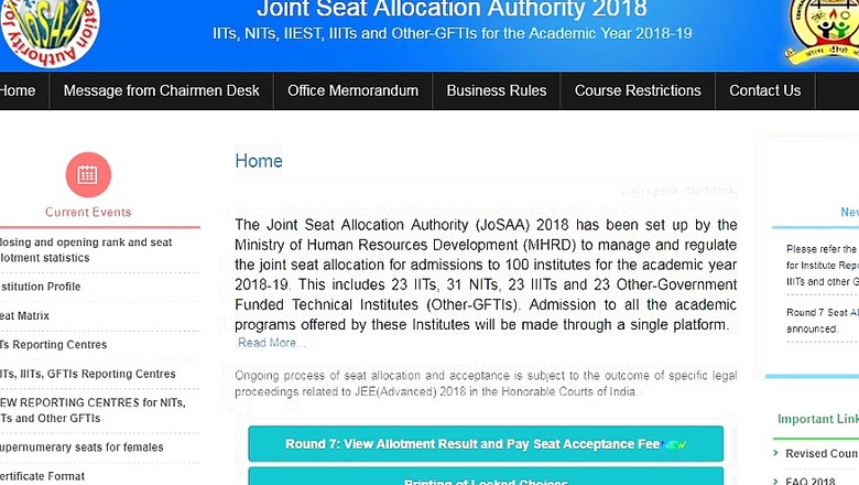 JoSAA 2018 7th Round Seat Allotment Result Out at josaa.nic.in, IIT Seat Acceptance Till 5PM Today