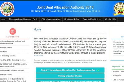 JoSAA 2018 7th Round Seat Allotment Result Out at josaa.nic.in, IIT Seat Acceptance Till 5PM Today