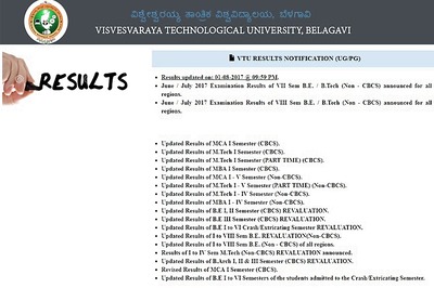 VTU BE, B Tech (Non-CBCS) Semester Exam Results 2017 Declared at results.vtu.ac.in