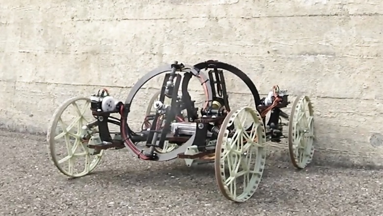 This light-weight, remote-controlled robot can climb up walls
