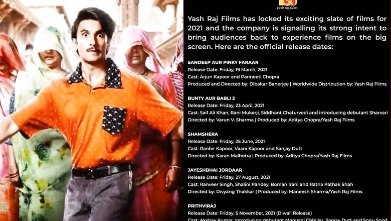 From 'Jayeshbhai Jordaar' to 'Prithviraj,' YRF Announces Slate of Films for 2021