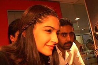 In Pics: Sonam and Abhishek turn journalists for a day