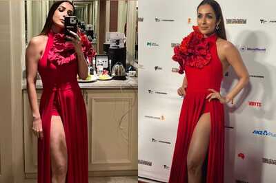 Sexy! Malaika Arora Sets The Temperature Soaring In a Red Thigh-High Slit Gown At IFFM, See Photo