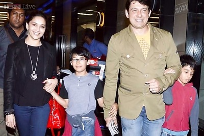 Snapshot: Madhuri Dixit spotted with husband Sriram Nene and sons Arin and Raayan