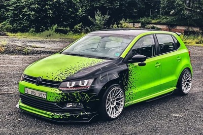 This Modified Volkswagen Polo With Black and Green Mosaic Wrap Looks Menacing