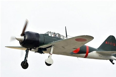 World War II Zero fighter flies over Japan